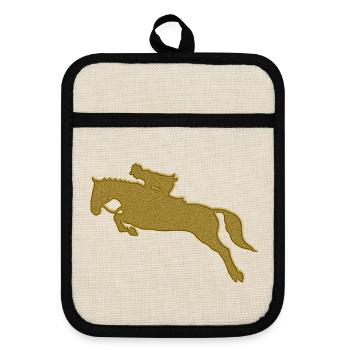 Gold Reiten - Topflappen mit Gummirückseite - Leinen/Schwarz  - Vorne