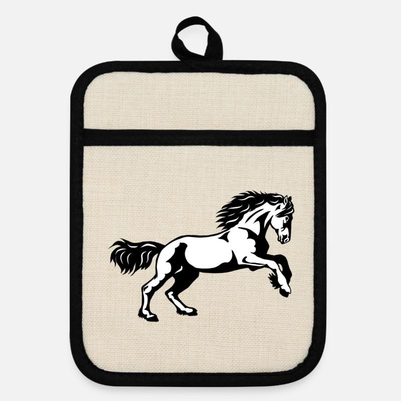 Friesian Gallop - Pot holders with rubber back - linen/black 
