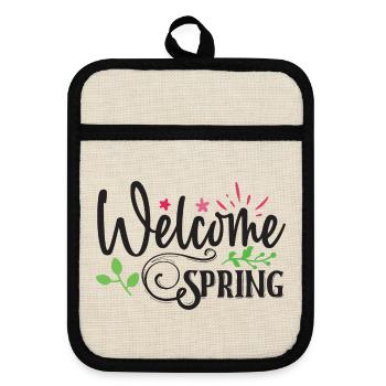 Bienvenue au printemps - Maniques avec dos en caoutchouc - lin/noir  - Devant