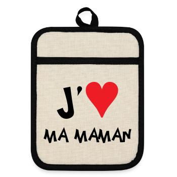 J'aime ma maman - Fête des Mères - Maniques avec dos en caoutchouc - lin/noir  - Devant