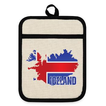 Icelandic Pride, Icelandic flag - Pot holders with rubber back - linen/black  - Front