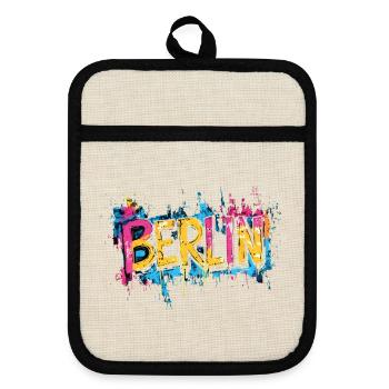 Berlin Graffiti Font Street Art Urban Style - Pot holders with rubber back - linen/black  - Front