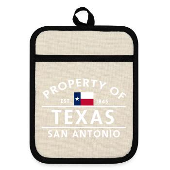 Texas Property 1845 - Pot holders with rubber back - linen/black  - Front
