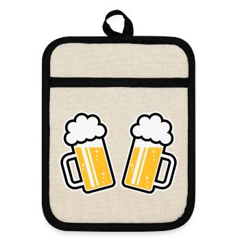 2 Bierkrüge Prosten Zu, Prosit! (Bier Maßkrüge 3C) - Topflappen mit Gummirückseite - Leinen/Schwarz  - Vorne