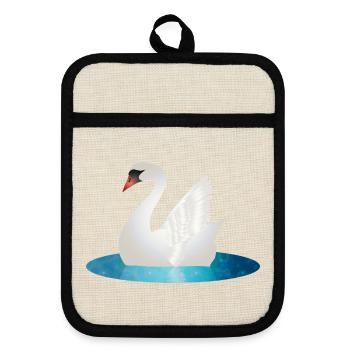 Cygne scintillant aux ailes levées - Maniques avec dos en caoutchouc - lin/noir  - Devant
