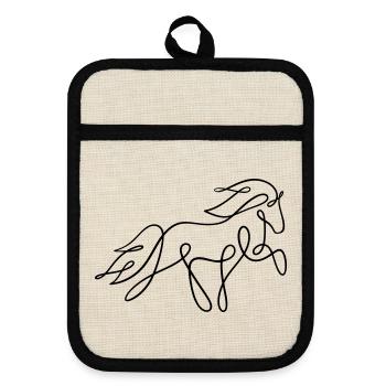 Icelandic horse in tölt as a one-liner - Pot holders with rubber back - linen/black  - Front