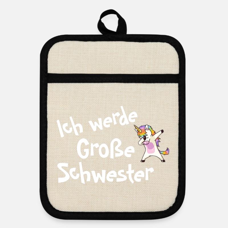 Ich werde Große Schwester - Topflappen mit Gummirückseite - Leinen/Schwarz 