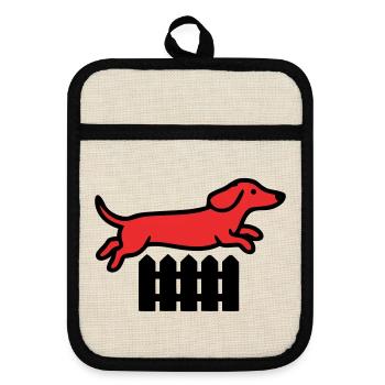 Dachshund Jump Fence Agility - Pot holders with rubber back - linen/black  - Front