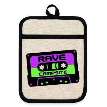 Rave Cassette Festival Logo - Pot holders with rubber back - linen/black  - Front