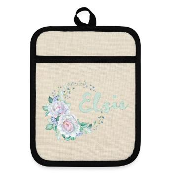 Elsie Aquarellblumen Kranz - Topflappen mit Gummirückseite - Leinen/Schwarz  - Vorne