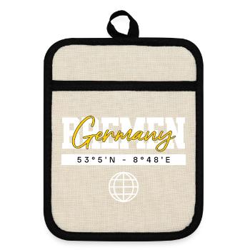 Bremen Deutschland Koordinaten Reise Souvenir - Topflappen mit Gummirückseite - Leinen/Schwarz  - Vorne