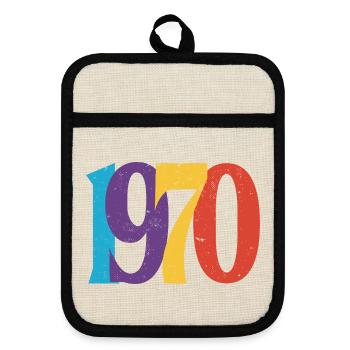 Geboren 1970 70 Geburtstagsgeschenk - Topflappen mit Gummirückseite - Leinen/Schwarz  - Vorne