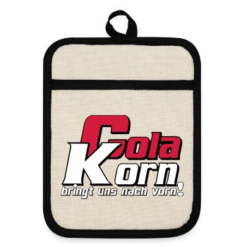 Korn , Party , Cola Korn bringt uns nach vorn(25) - Topflappen mit Gummirückseite - Leinen/Schwarz  - Vorne