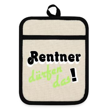 Rentner Spruch Neon Grün - Topflappen mit Gummirückseite - Leinen/Schwarz  - Vorne