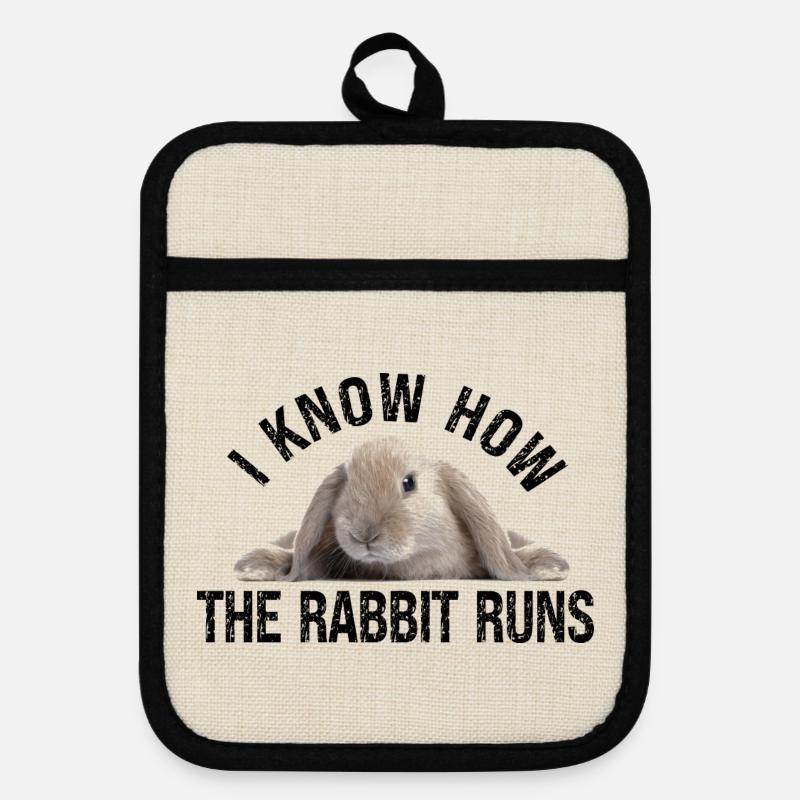 Kaninchen I know how the rabbit run Denglisch - Pot holders with rubber back - linen/black