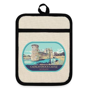Illustration Caerlaverock Castle, Schottland - Topflappen mit Gummirückseite - Leinen/Schwarz  - Vorne