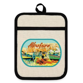 Albufeira Fishermen's Beach, praia dos pescadores - Pot holders with rubber back - linen/black  - Front