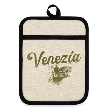 Venise, Vintage - Maniques avec dos en caoutchouc - lin/noir  - Devant
