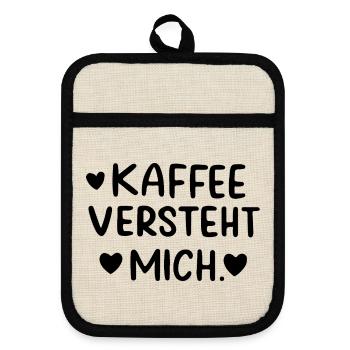 Kaffee Versteht Mich Morgenmuffel Koffeinjunkie - Topflappen mit Gummirückseite - Leinen/Schwarz  - Vorne