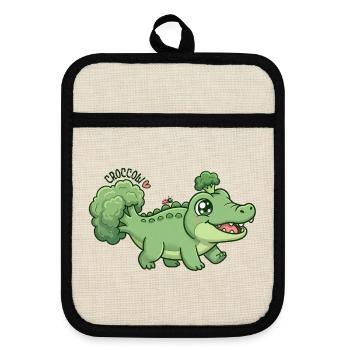 Cute Broccoli Crocodile Croccoli - Pot holders with rubber back - linen/black  - Front