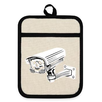 Humor Macabre Security Camera Gothic Skull - Pot holders with rubber back - linen/black  - Front