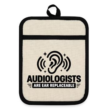Audiologe, Audiologie, Sprachtherapeut, Ohrarzt, - Topflappen mit Gummirückseite - Leinen/Schwarz  - Vorne