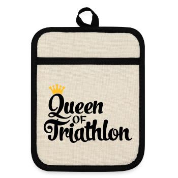 Queen of Triathlon - Pot holders with rubber back - linen/black  - Front