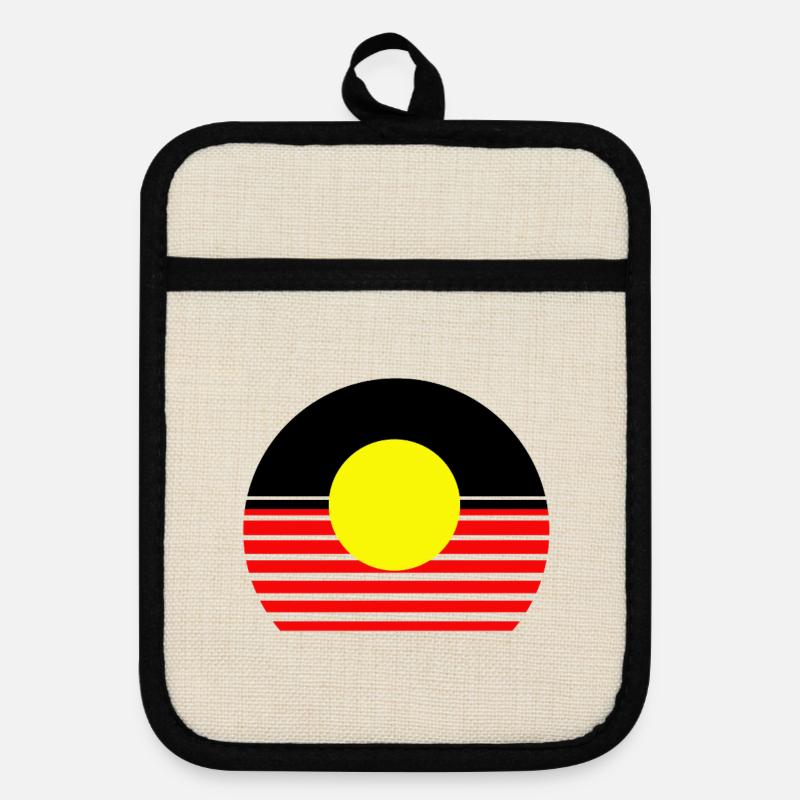 Aboriginal Australians - Pot holders with rubber back - linen/black 