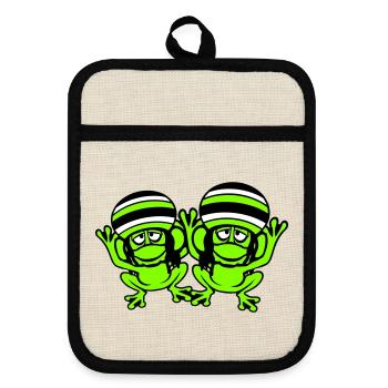 2 Frogs Reggae Music Rasta Hair Hat Jamaica - Pot holders with rubber back - linen/black  - Front