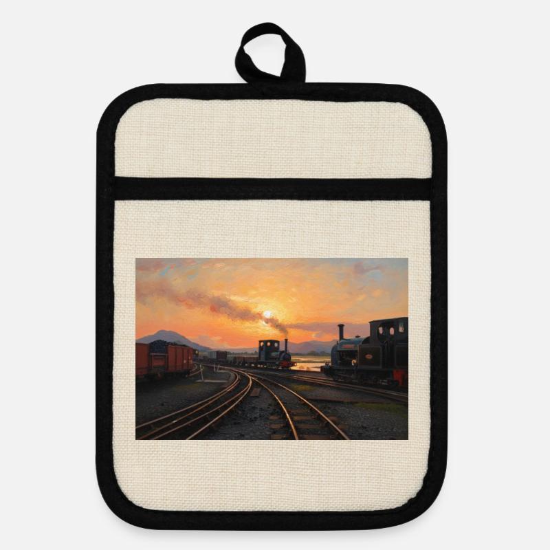 Ffestiniog Sunset - Pot holders with rubber back - linen/black 