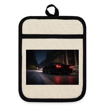 Voiture de sport nocturne sur la route - Maniques avec dos en caoutchouc - lin/noir  - Devant