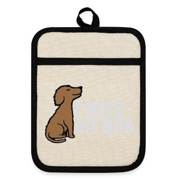 I Miss My Dog Dog Lover Dogs Love Joke Logo - Pot holders with rubber back - linen/black  - Front