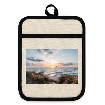 Sunset on the dune beach - Pot holders with rubber back - linen/black  - Front