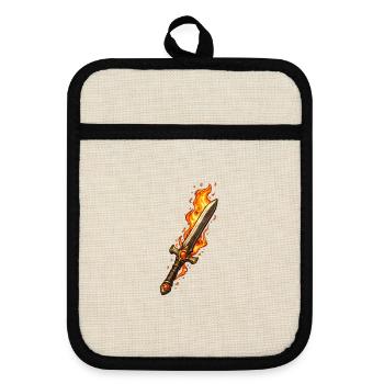 Feuerklinge Flammenschwert - Topflappen mit Gummirückseite - Leinen/Schwarz  - Vorne