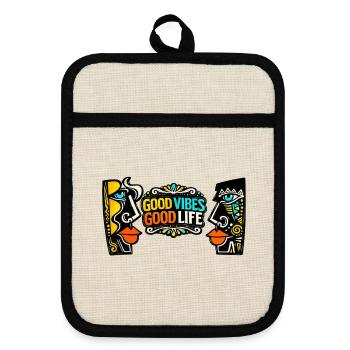 Good Zeiten Good Life Kunst Print - Topflappen mit Gummirückseite - Leinen/Schwarz  - Vorne