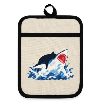 Cat Shark Ocean Humor - Pot holders with rubber back - linen/black  - Front