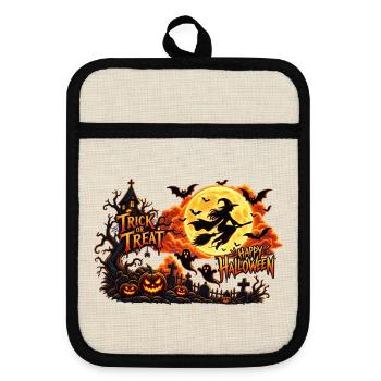 Halloween trick or treat - Topflappen mit Gummirückseite - Leinen/Schwarz  - Vorne