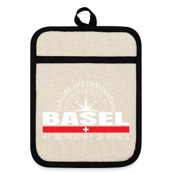 Basel - Topflappen mit Gummirückseite - Leinen/Schwarz  - Vorne