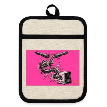 Anarchischer Aal fließt von Kugelschreiber in USB - Topflappen mit Gummirückseite - Leinen/Schwarz  - Vorne