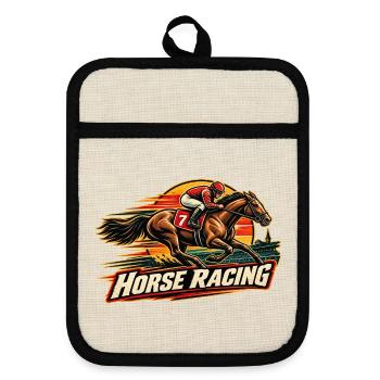 Pferderennen Retro Vintage Jockey Speed - Topflappen mit Gummirückseite - Leinen/Schwarz  - Vorne