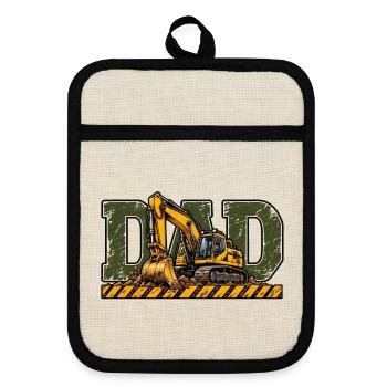 Dad Bagger – Geschenk für Baggerfahrer - Topflappen mit Gummirückseite - Leinen/Schwarz  - Vorne