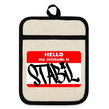 STABIL - HELLO HIP HOP - Topflappen mit Gummirückseite - Leinen/Schwarz  - Vorne