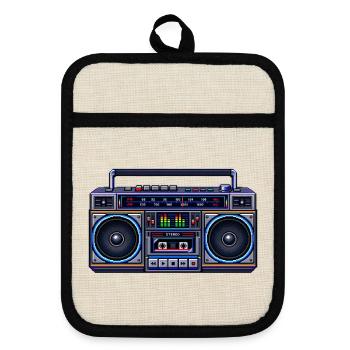 Pixel-Art Ghetto Blaster - Topflappen mit Gummirückseite - Leinen/Schwarz  - Vorne