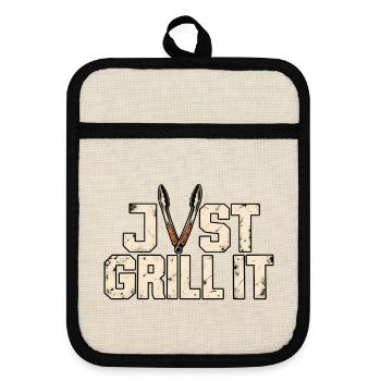 Just Grill It – Lustiges Grillmeister BBQ Motiv - Topflappen mit Gummirückseite - Leinen/Schwarz  - Vorne
