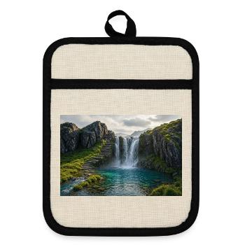 Wasserfallpfad - Topflappen mit Gummirückseite - Leinen/Schwarz  - Vorne