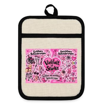 Vielfalt ist Stärke Herzdesign - Topflappen mit Gummirückseite - Leinen/Schwarz  - Vorne