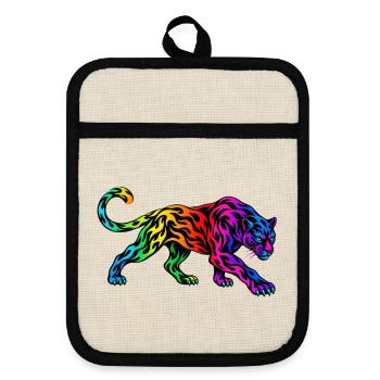 Stammes-Regenbogenpanther - Topflappen mit Gummirückseite - Leinen/Schwarz  - Vorne