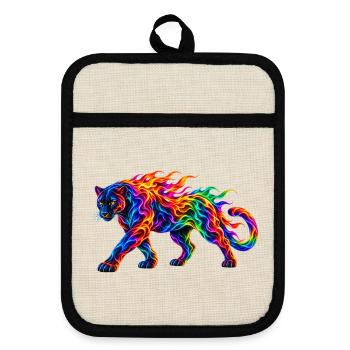 Regenbogen-Brennende Panther - Topflappen mit Gummirückseite - Leinen/Schwarz  - Vorne