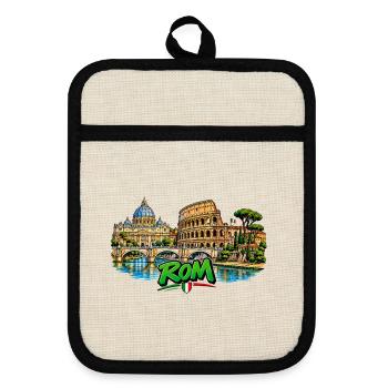 Römische Skyline Neonprint - Topflappen mit Gummirückseite - Leinen/Schwarz  - Vorne