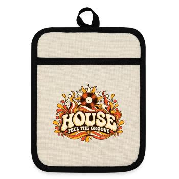 House Feel the Groove - Topflappen mit Gummirückseite - Leinen/Schwarz  - Vorne